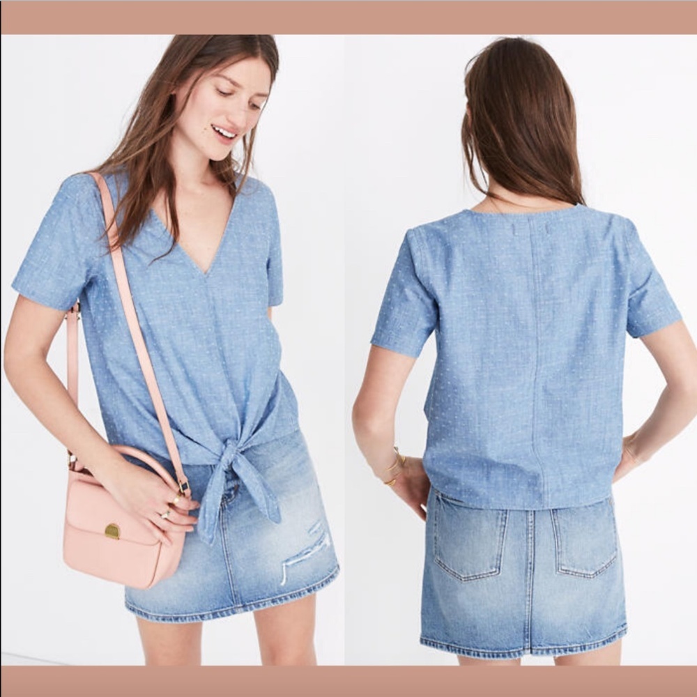 NWD $68 Madewell Chambray Novel Tie-Front Top Blue in SZ Small